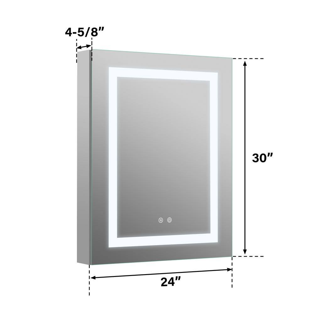 FORCLOVER 24 in. W x 30 in. H Rectangular Silver Aluminum Recessed/Surface Mount Medicine Cabinet with Mirror and Dimmable
