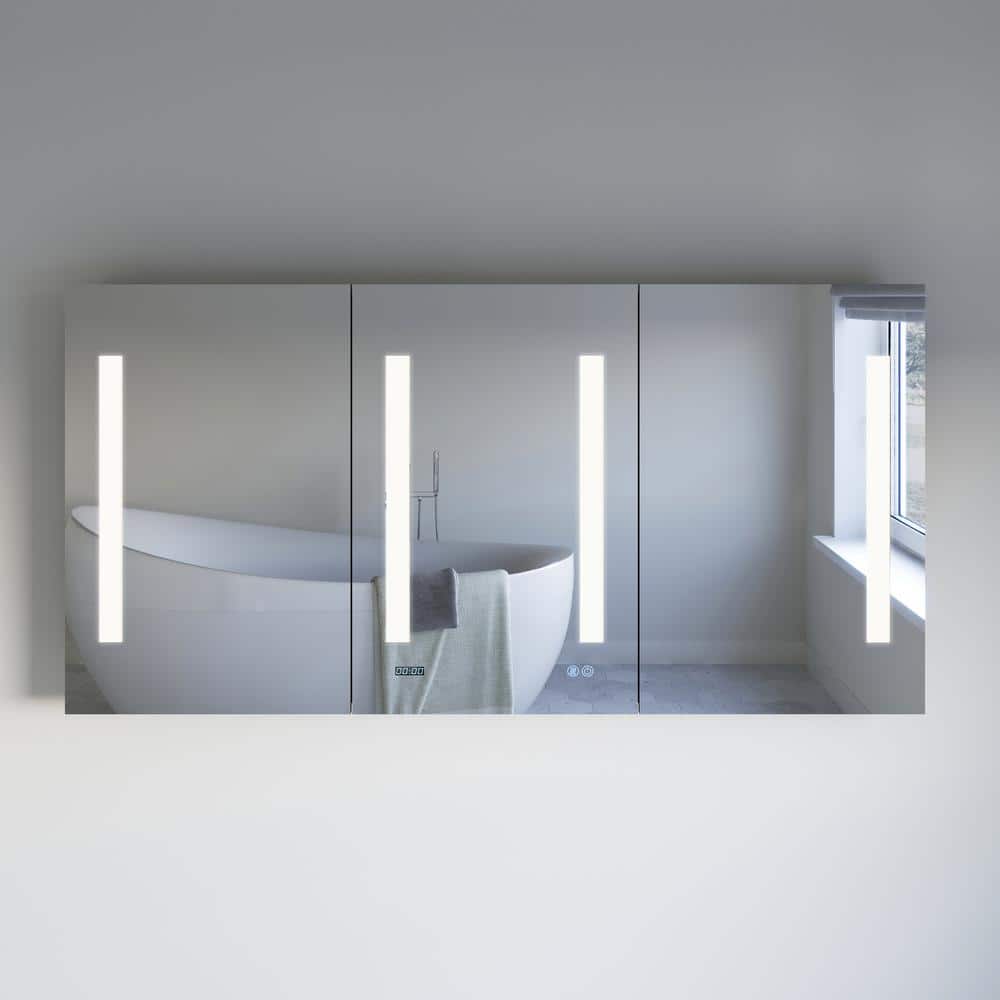 Fresca Tiempo 60 in. W. x 30 in. H Rectangular Moisture-resistant Aluminum Medicine Cabinet with Mirror and LED Lighting
