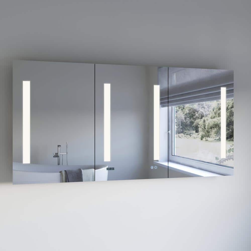 Fresca Tiempo 60 in. W. x 30 in. H Rectangular Moisture-resistant Aluminum Medicine Cabinet with Mirror and LED Lighting