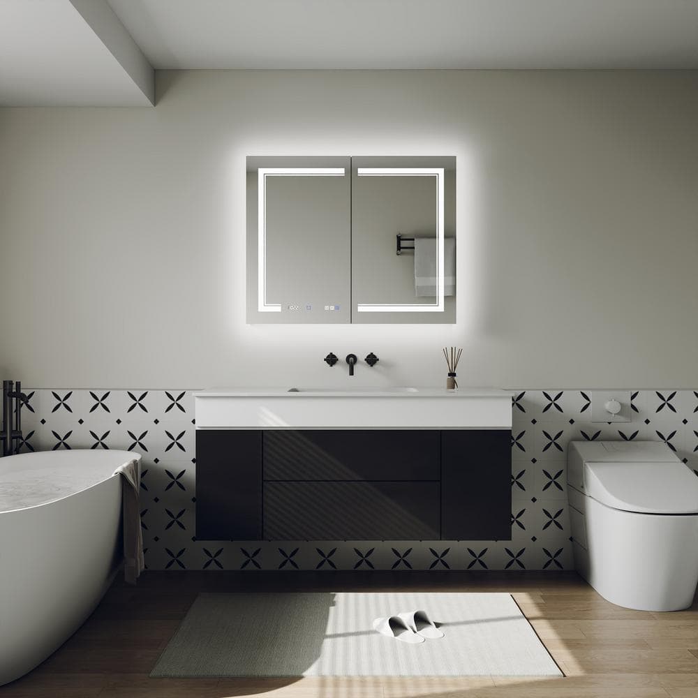 GroGro Delux2 40 in. W x 32 in. H Rectangular Recessed/Surface Mount Medicine Cabinet with Mirror, Backlit and Front Light