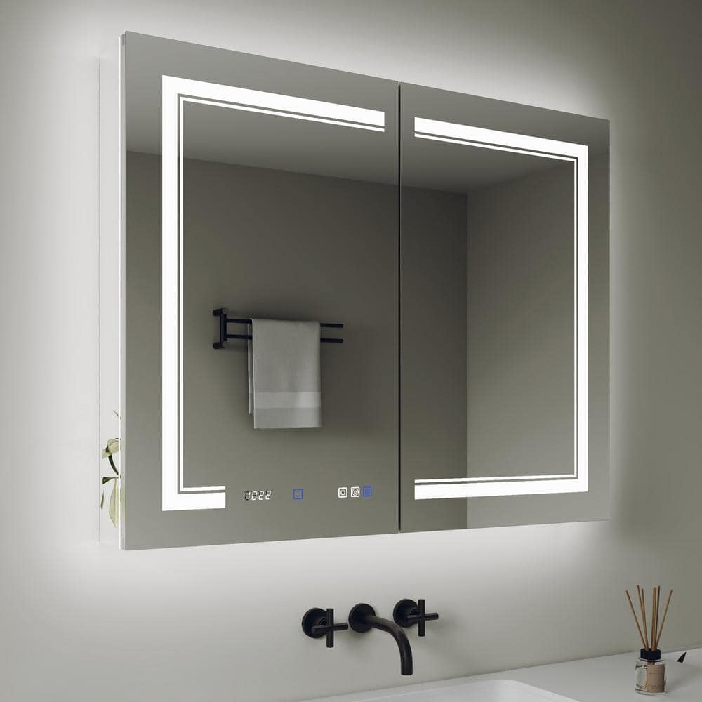 GroGro Delux2 40 in. W x 32 in. H Rectangular Recessed/Surface Mount Medicine Cabinet with Mirror, Backlit and Front Light