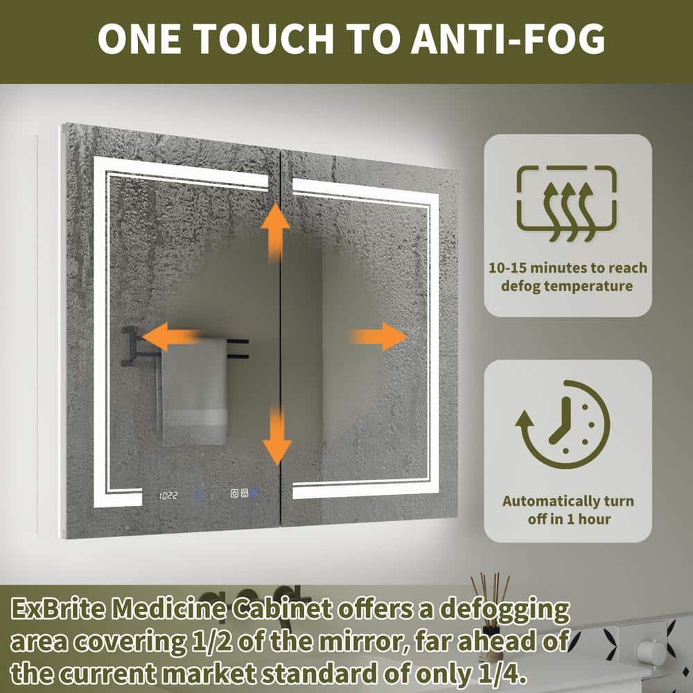 GroGro Delux2 40 in. W x 32 in. H Rectangular Recessed/Surface Mount Medicine Cabinet with Mirror, Backlit and Front Light