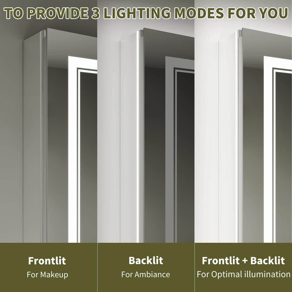 GroGro Delux2 40 in. W x 32 in. H Rectangular Recessed/Surface Mount Medicine Cabinet with Mirror, Backlit and Front Light