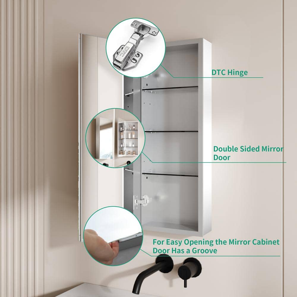GroGro 12 in. W x 32 in. H Rectangular Aluminum Recessed/Surface Mount Single Medicine Cabinet with Mirror