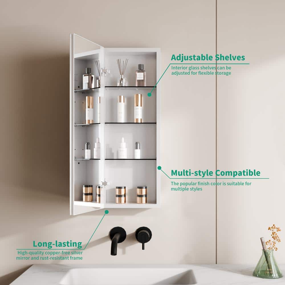GroGro 12 in. W x 32 in. H Rectangular Aluminum Recessed/Surface Mount Single Medicine Cabinet with Mirror