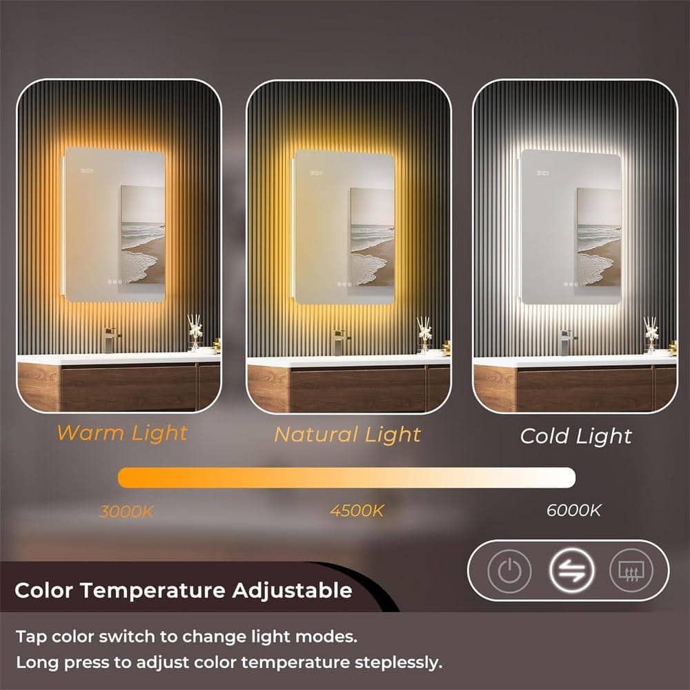HMMHVV 20 in. W x 28 in. H Rectangular Aluminum Surface Mount Smart Lighted LED Bathroom Medicine Cabinet with Mirror