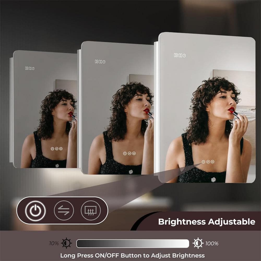 HMMHVV 20 in. W x 28 in. H Rectangular Aluminum Surface Mount Smart Lighted LED Bathroom Medicine Cabinet with Mirror