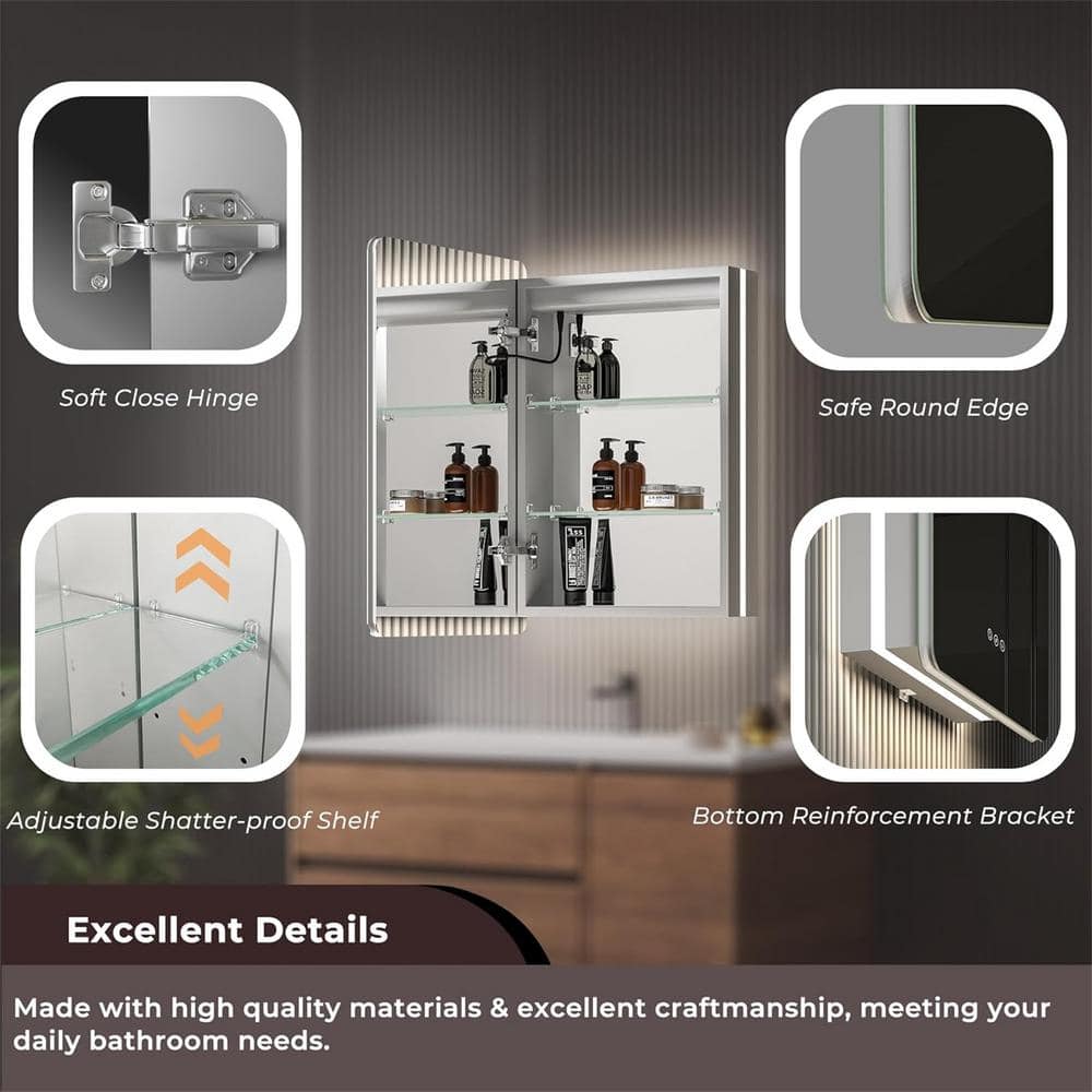 HMMHVV 20 in. W x 28 in. H Rectangular Aluminum Surface Mount Smart Lighted LED Bathroom Medicine Cabinet with Mirror