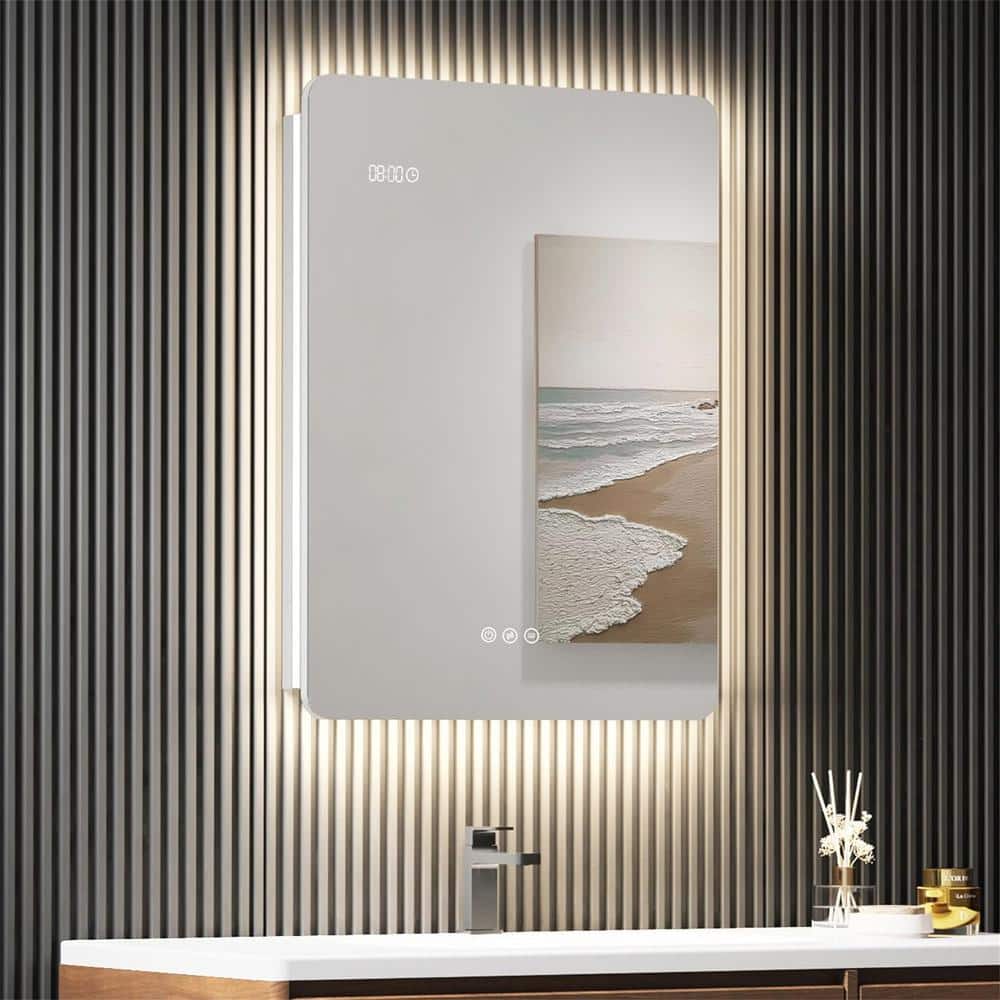 HMMHVV 20 in. W x 28 in. H Rectangular Aluminum Surface Mount Smart Lighted LED Bathroom Medicine Cabinet with Mirror