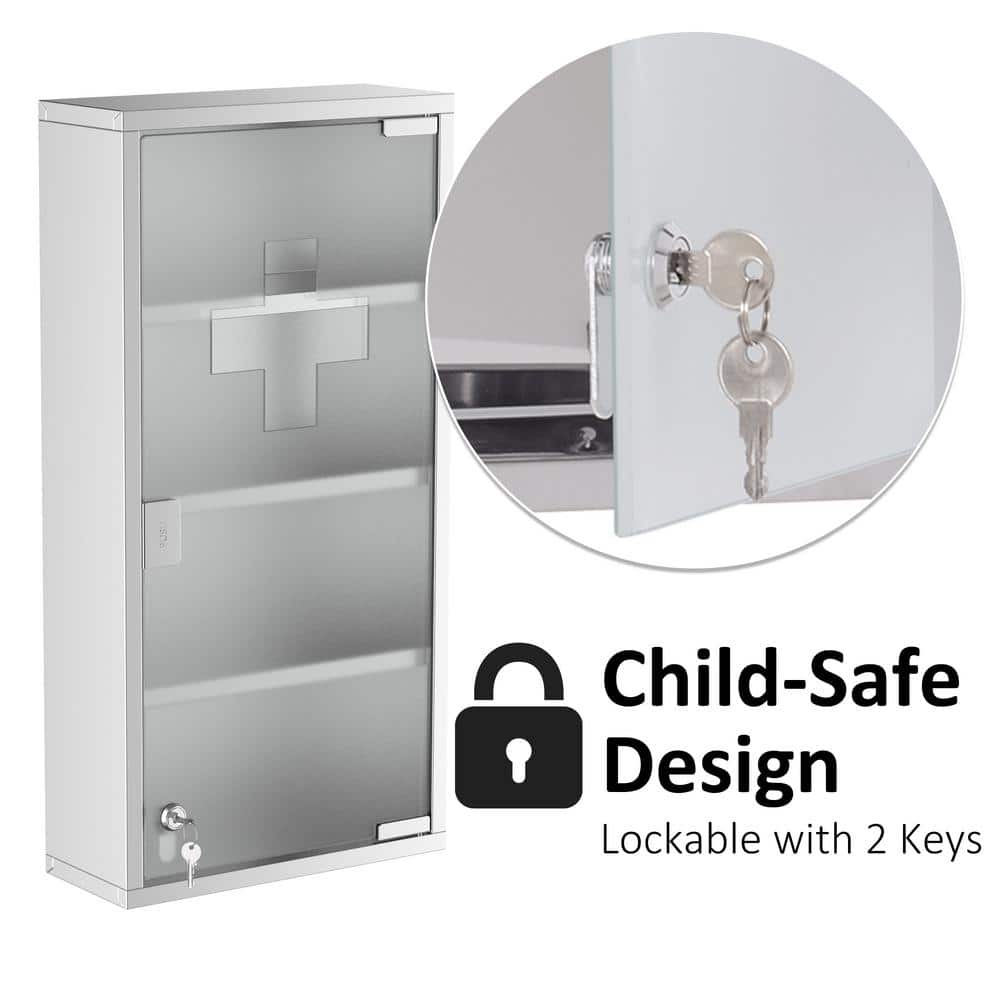 HOMCOM 11.75 in. W x 23.5 in. H Medium Rectangular Silver Stainless Steel Surface Mount Medicine Cabinet Without Mirror