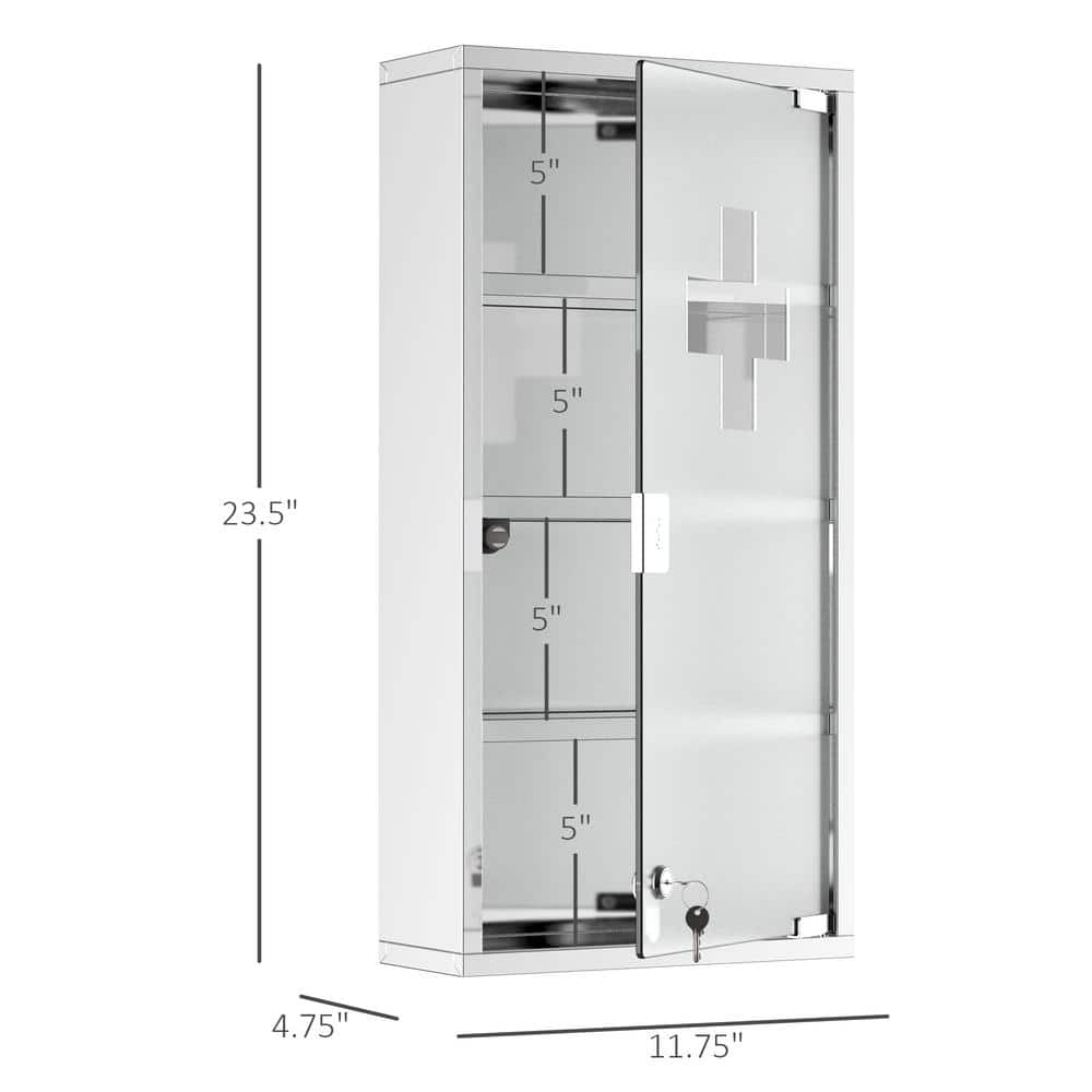 HOMCOM 11.75 in. W x 23.5 in. H Medium Rectangular Silver Stainless Steel Surface Mount Medicine Cabinet Without Mirror