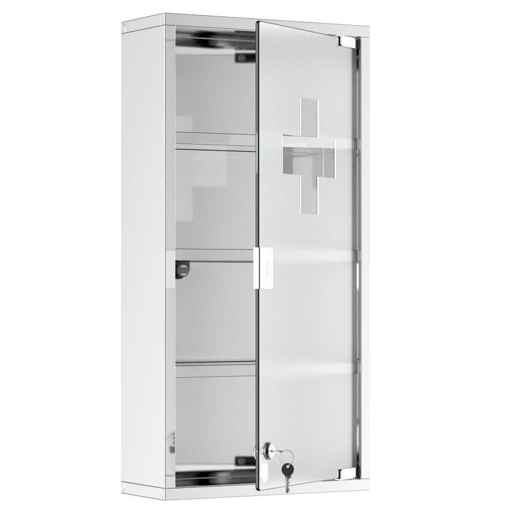 HOMCOM 11.75 in. W x 23.5 in. H Medium Rectangular Silver Stainless Steel Surface Mount Medicine Cabinet Without Mirror
