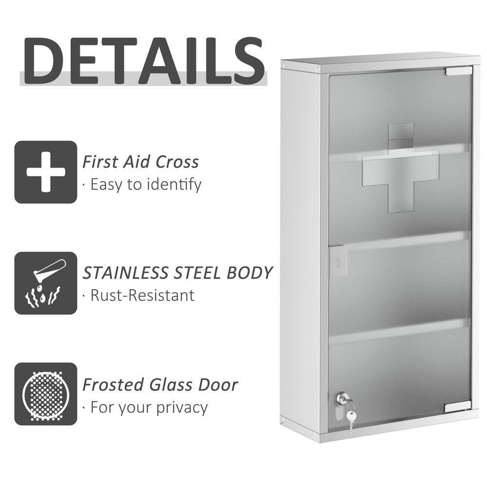HOMCOM 11.75 in. W x 23.5 in. H Medium Rectangular Silver Stainless Steel Surface Mount Medicine Cabinet Without Mirror