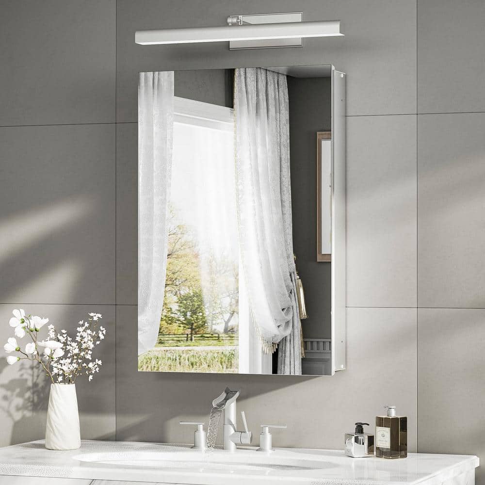 KeonJinn 14 in. W x 18 in. H Rectangular Frameless Aluminum Silver Medicine Cabinet with Mirror