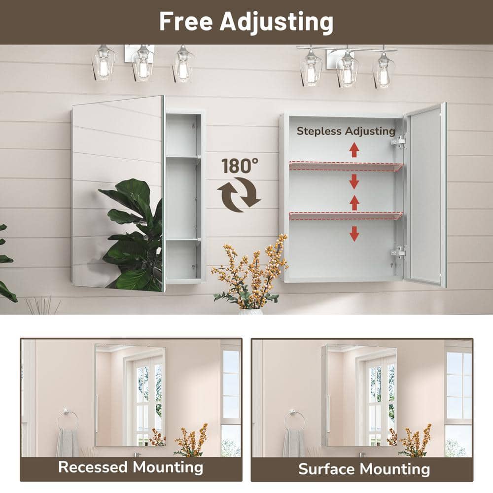 KeonJinn 14 in. W x 18 in. H Rectangular Frameless Aluminum Silver Medicine Cabinet with Mirror