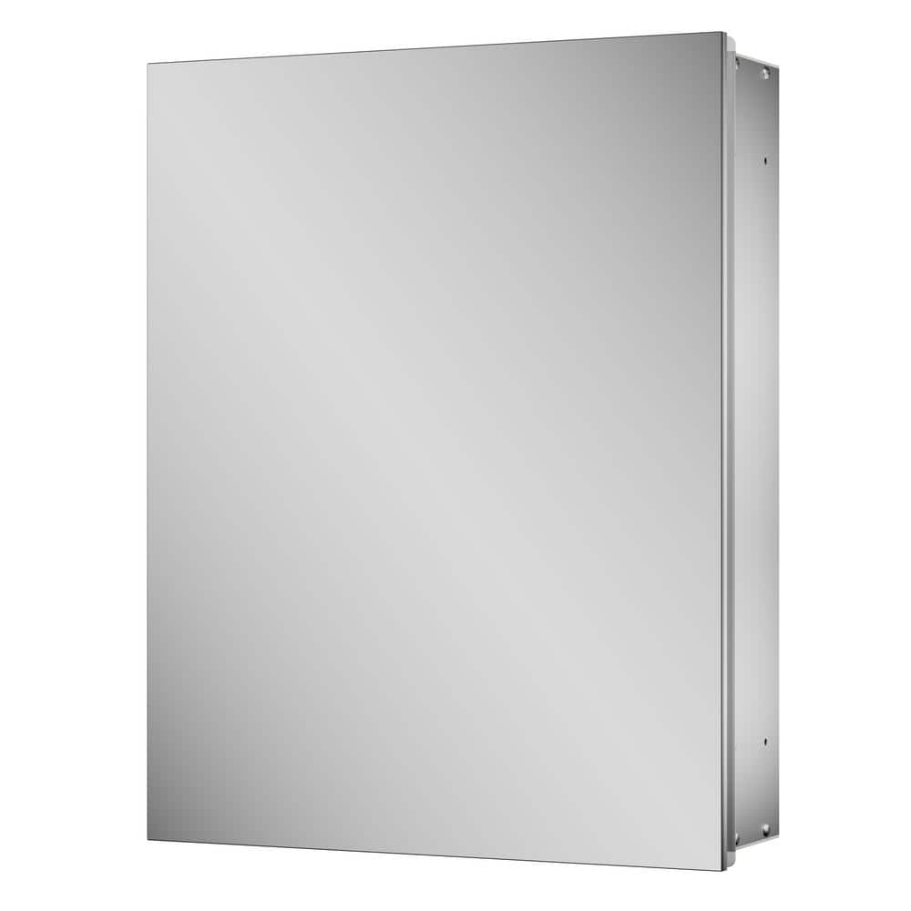 KeonJinn 14 in. W x 18 in. H Rectangular Frameless Aluminum Silver Medicine Cabinet with Mirror