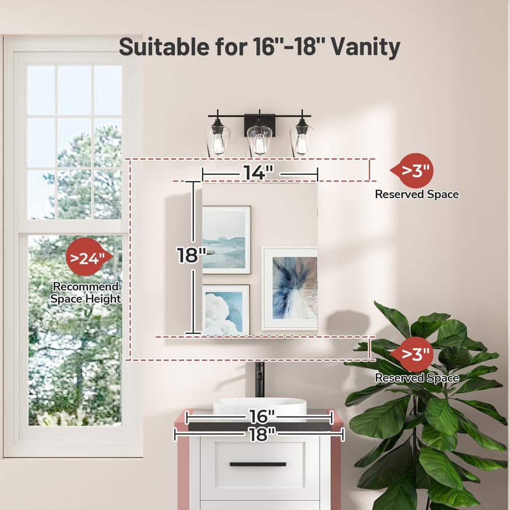 KeonJinn 14 in. W x 18 in. H Rectangular Frameless Aluminum Silver Medicine Cabinet with Mirror