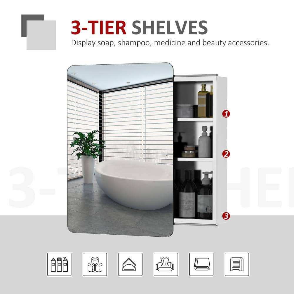 kleankin 18 in. W x 26 in. H Bathroom Silver Recessed/Surface Mount Medicine Cabinet with Mirror, Storage Shelf, Stainless Steel