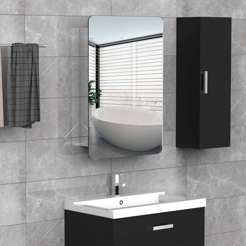 kleankin 18 in. W x 26 in. H Bathroom Silver Recessed/Surface Mount Medicine Cabinet with Mirror, Storage Shelf, Stainless Steel