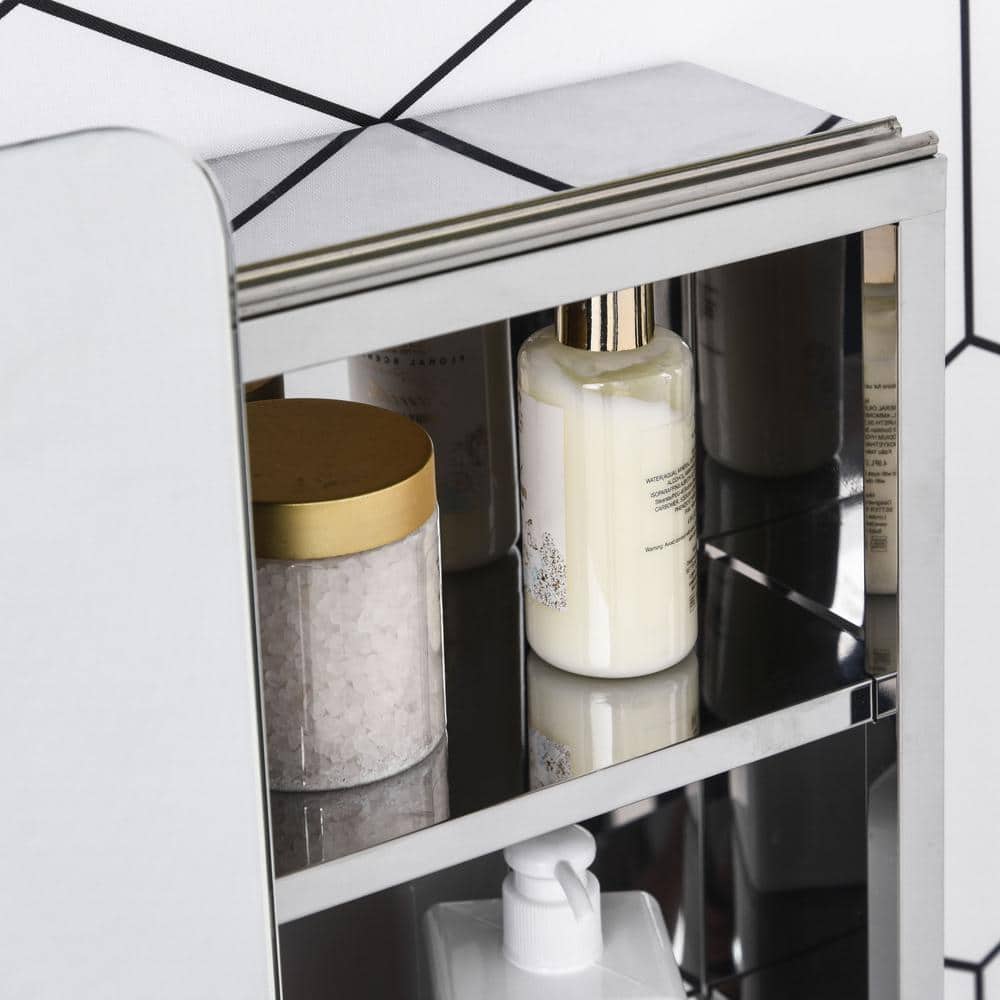 kleankin 18 in. W x 26 in. H Bathroom Silver Recessed/Surface Mount Medicine Cabinet with Mirror, Storage Shelf, Stainless Steel