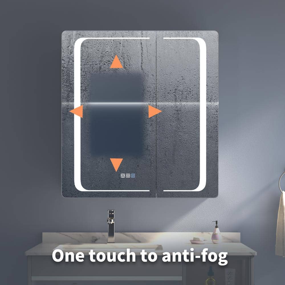 Lonni 30 in. W x 32 in. H Rectangular Silver Aluminum Recessed/Surface Mount Lighted Medicine Cabinet with Mirror And Dimming