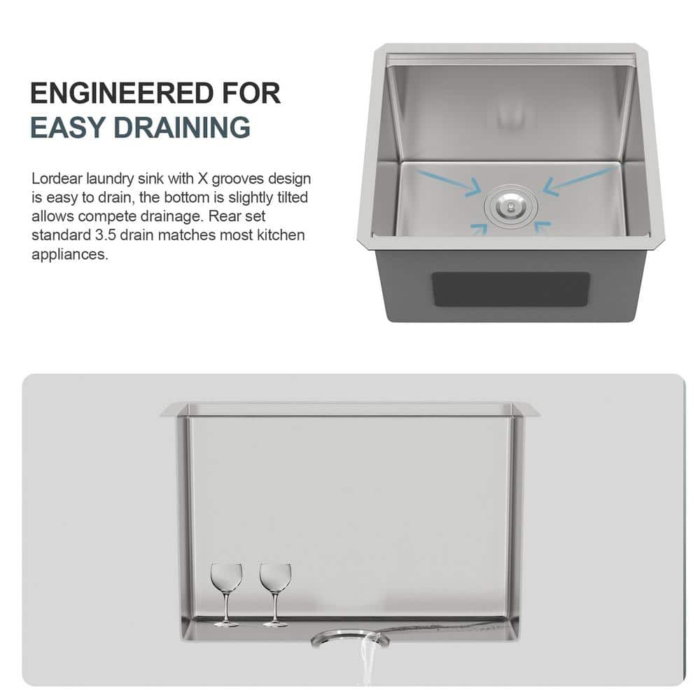 LORDEAR 23x19 Stainless Steel Undermount Utility Sink - Silver