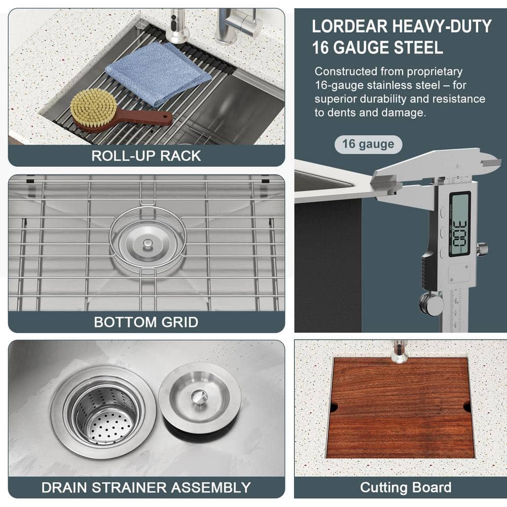 LORDEAR 23x19 Stainless Steel Undermount Utility Sink - Silver
