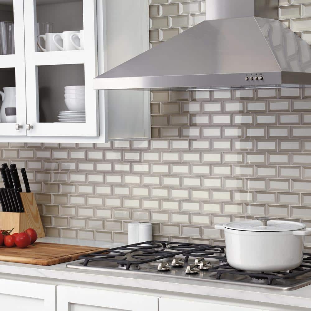 Marazzi Decor Accents Silver 12 in. x 12 in. x 8 mm Glass Brick Joint Mosaic Wall Tile (0.8 sq. ft. / piece)