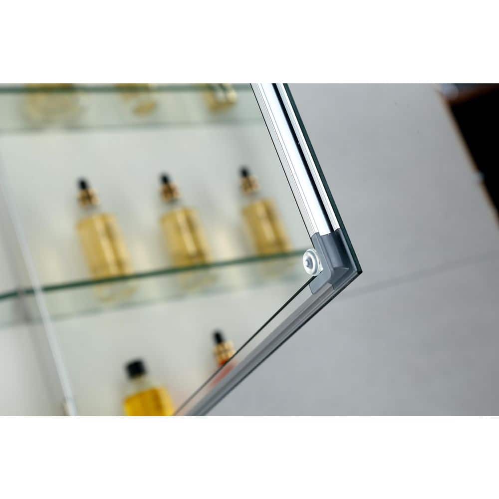 15 in. W x 26 in. H Silver Recessed/Surface Mount Medicine Cabinet with Mirror Bathroom Large Storage Left Swing