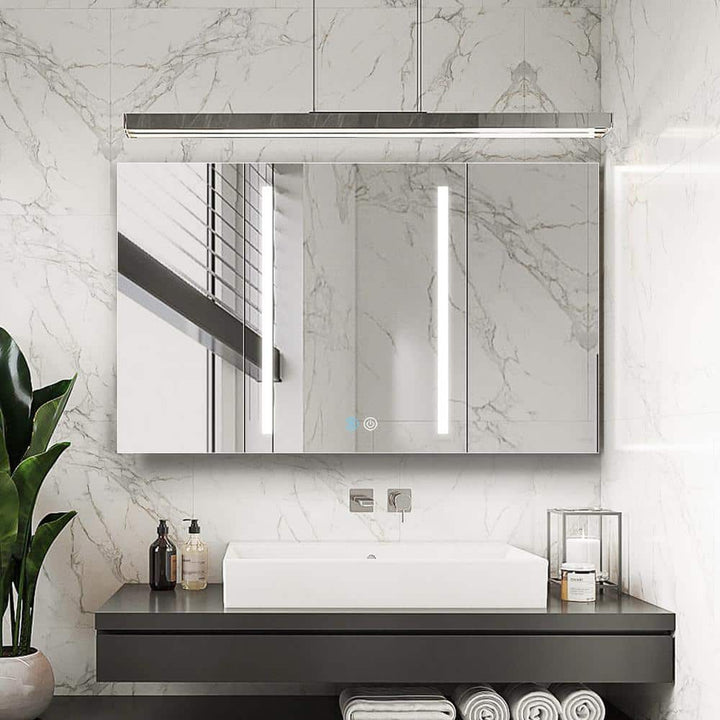 Modland 40 in. W x 30 in. H Medium Rectangular Silver Aluminum Surface Mount Medicine Cabinet with Mirror 1Left 2Right OpenDoors
