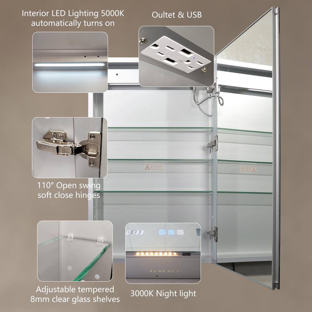 Modern 20 in. W x 32 in. H Rectangular Aluminum Medicine Cabinet with Mirror for Bathroom