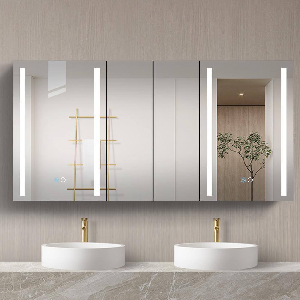 XUJMK Anti-fog 60 in. W x 30 in. H Rectangular Aluminum Medicine Cabinet with Mirror in Silver LED Bathroom Defogging Dimmer