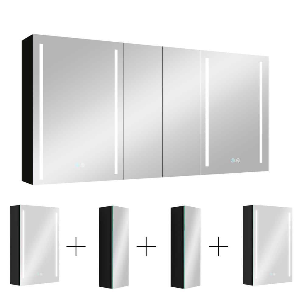 XUJMK Anti-fog 60 in. W x 30 in. H Rectangular Aluminum Medicine Cabinet with Mirror in Silver LED Bathroom Defogging Dimmer