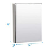20 in. W x 26 in. H Silver Aluminium Recessed/Surface Mount Medicine Cabinet with Mirror for Bathroom Livingroom