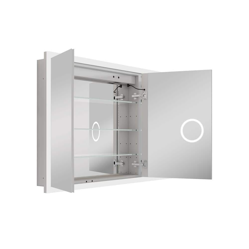 ANGELES HOME 48 in. W x 32 in. H Rectangular Aluminum Anti-Fog LED Medicine Cabinet with Mirror