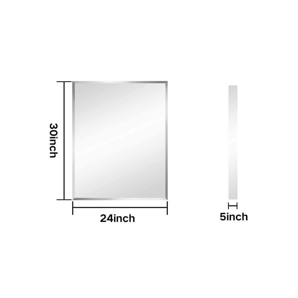 Modern 24 in. W x 30 in. H Silver Rectangular Aluminum Frameless Wall Mount or Recessed Medicine Cabinet with Mirror