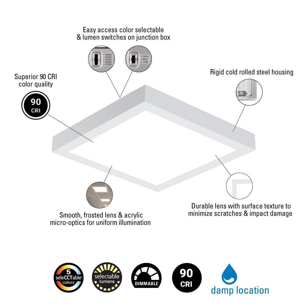 Metalux 1 ft. x 1 ft. Integrated LED Panel Light, Selectable 2000/1500/1000 Lumens and 2700/3000/3500/4000/5000 Sel CCT