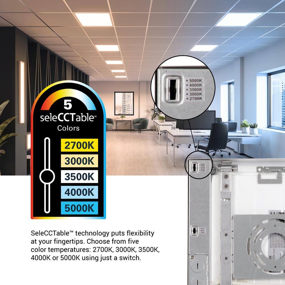Metalux 1 ft. x 2 ft. Integrated LED Panel Light, Selectable 3000/2400/1800 Lumens and 2700/3000/3500/5000 Sel CCT