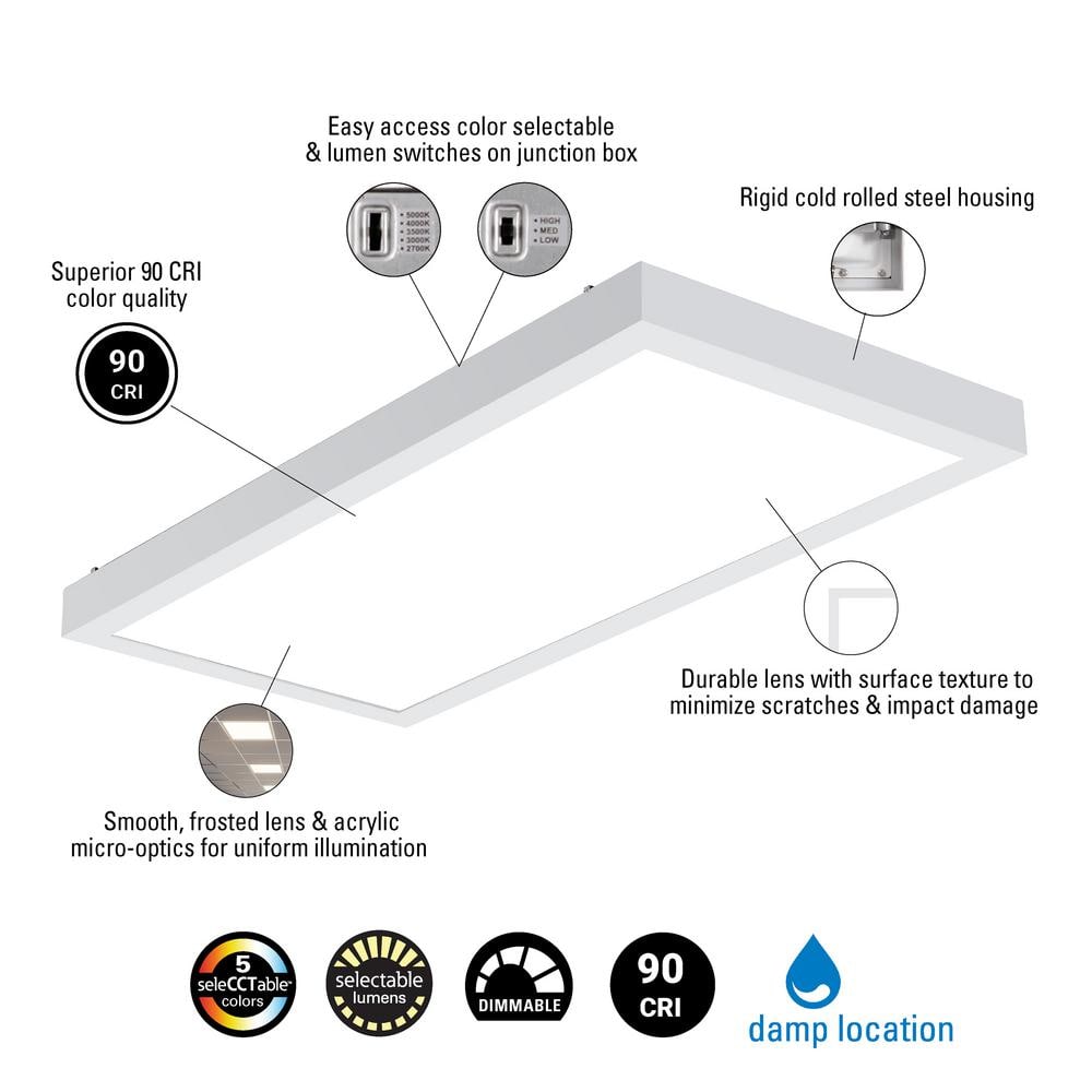 Metalux 1 ft. x 2 ft. Integrated LED Panel Light, Selectable 3000/2400/1800 Lumens and 2700/3000/3500/5000 Sel CCT