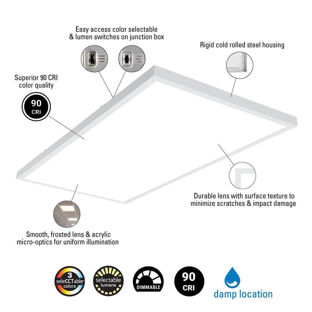 Metalux 2 ft. x 4 ft. Integrated LED Panel Light, Selectable 4800/3350/2500 Lumens and 3500/4000/5000 Sel CCT