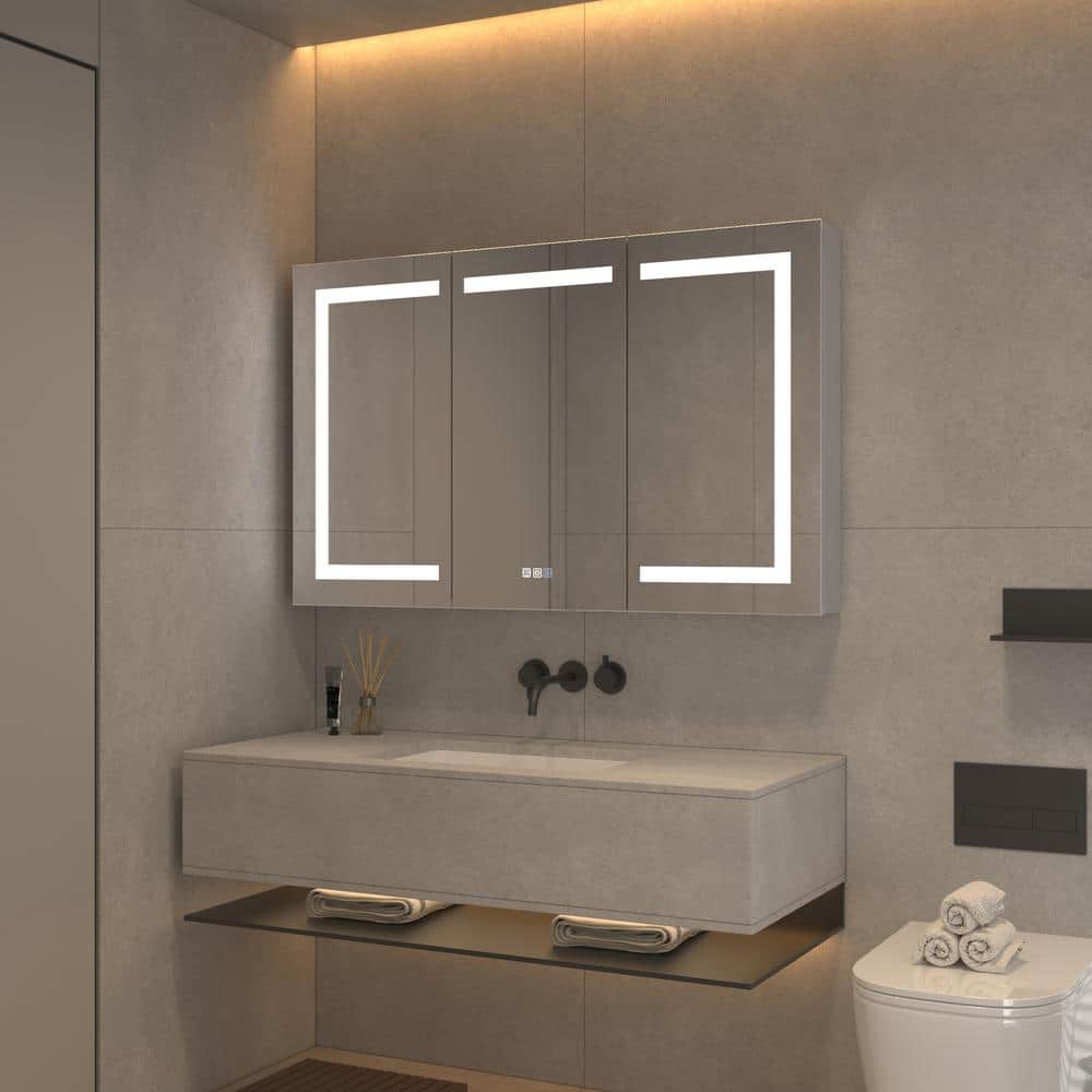 OLUMAT 48 in. W x 30 in. H Rectangular LED Anti-Fog Medicine Cabinet with Mirror