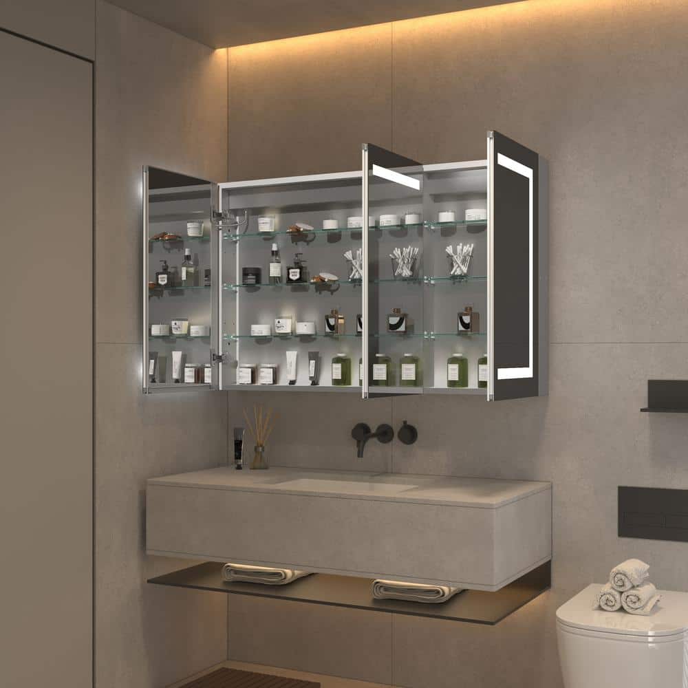 OLUMAT 48 in. W x 30 in. H Rectangular LED Anti-Fog Medicine Cabinet with Mirror