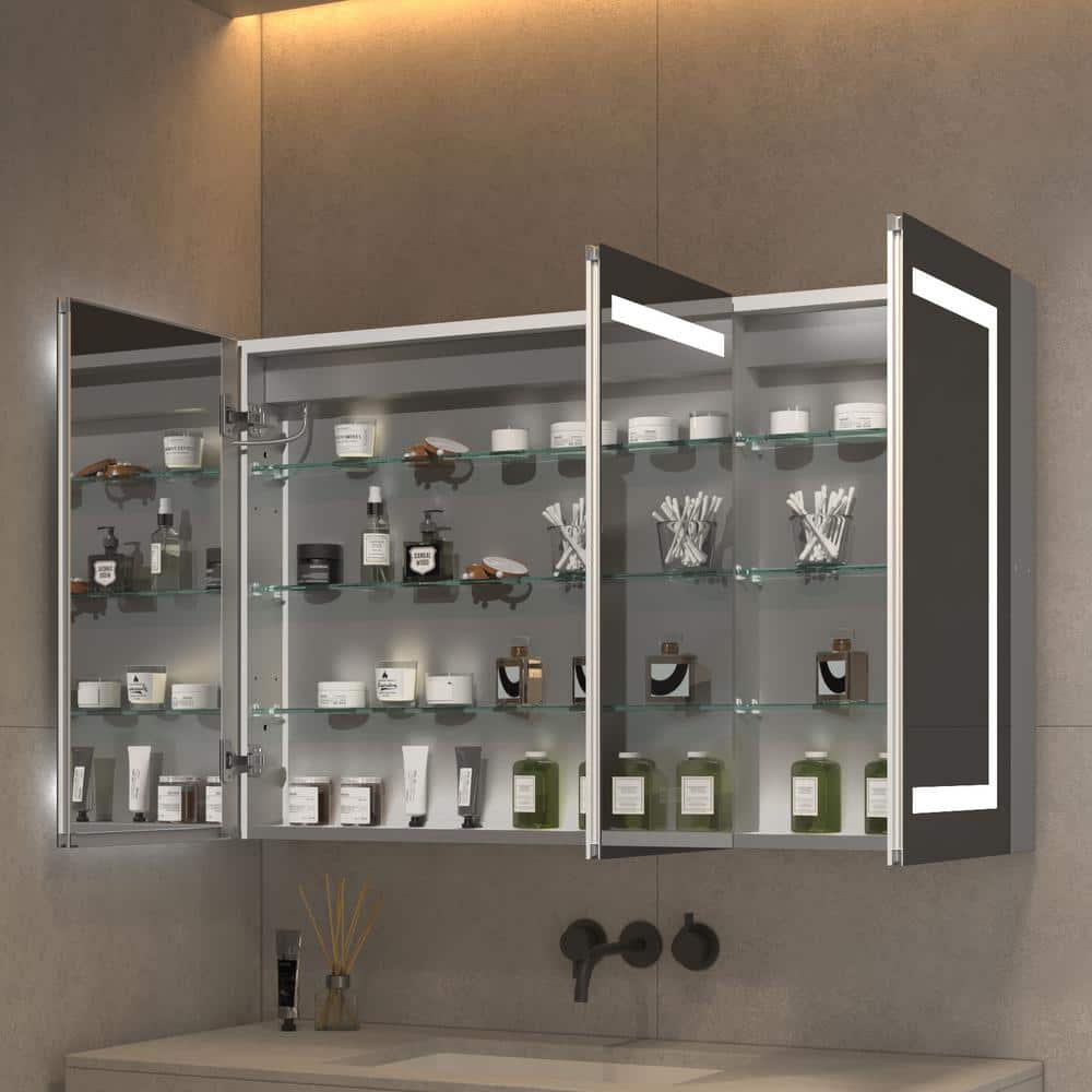 OLUMAT 48 in. W x 30 in. H Rectangular LED Anti-Fog Medicine Cabinet with Mirror