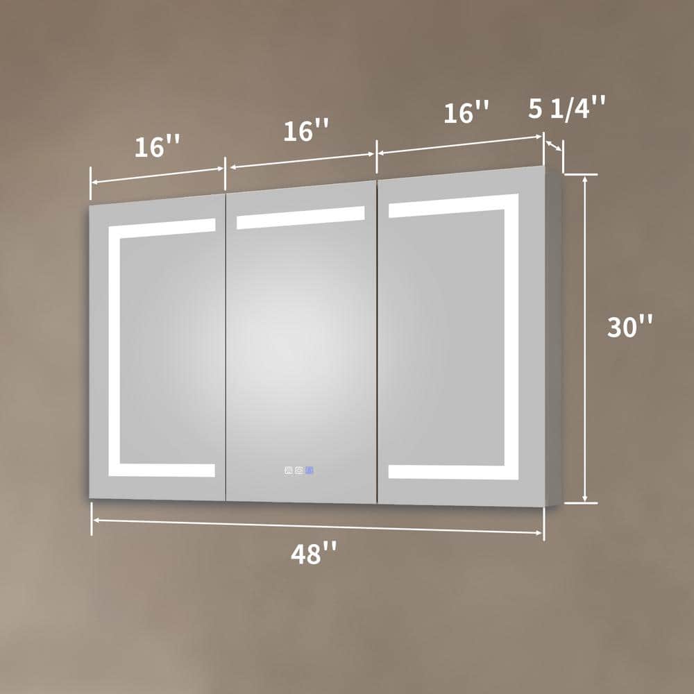 OLUMAT 48 in. W x 30 in. H Rectangular LED Anti-Fog Medicine Cabinet with Mirror