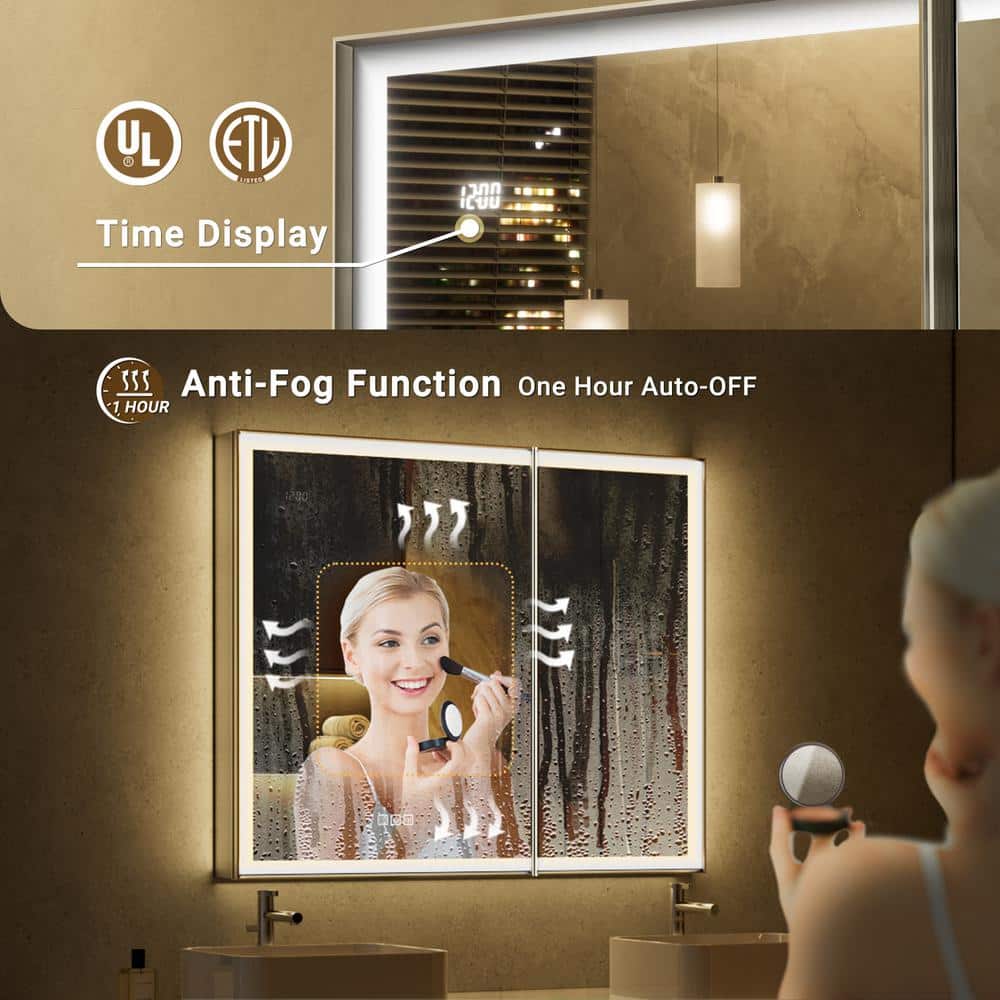 QueenFun Nova 24 in. W x 32 in. H Rectangular Aluminum Recessed/Wall Mount Dimmable Fogless Lighted Medicine Cabinet with Mirror