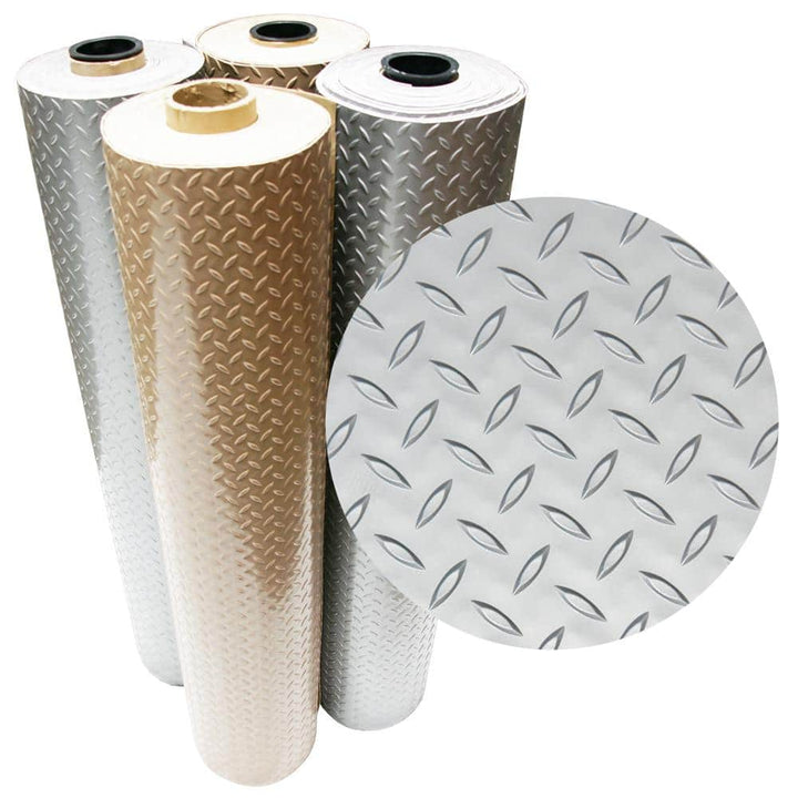 Rubber-Cal Diamond-Plate Metallic 4 ft. x 8 ft. Silver PVC Flooring (32 sq. ft.)