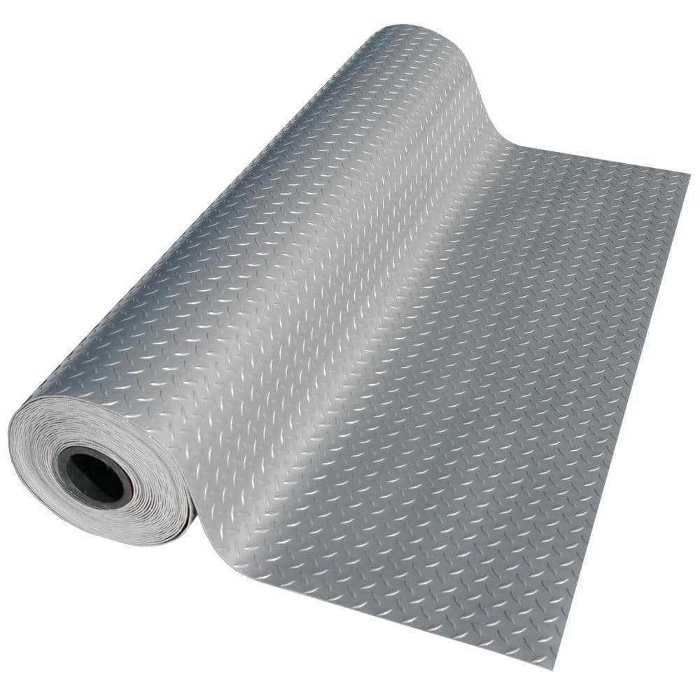 Rubber-Cal Diamond-Plate Metallic 4 ft. x 8 ft. Silver PVC Flooring (32 sq. ft.)