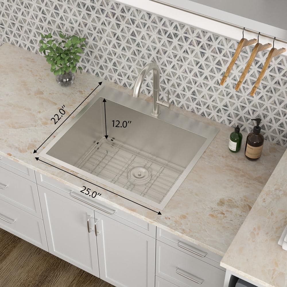 Sarlai 16-Gauge Stainless Steel Drop-In Kitchen Sink with Bottom Grid