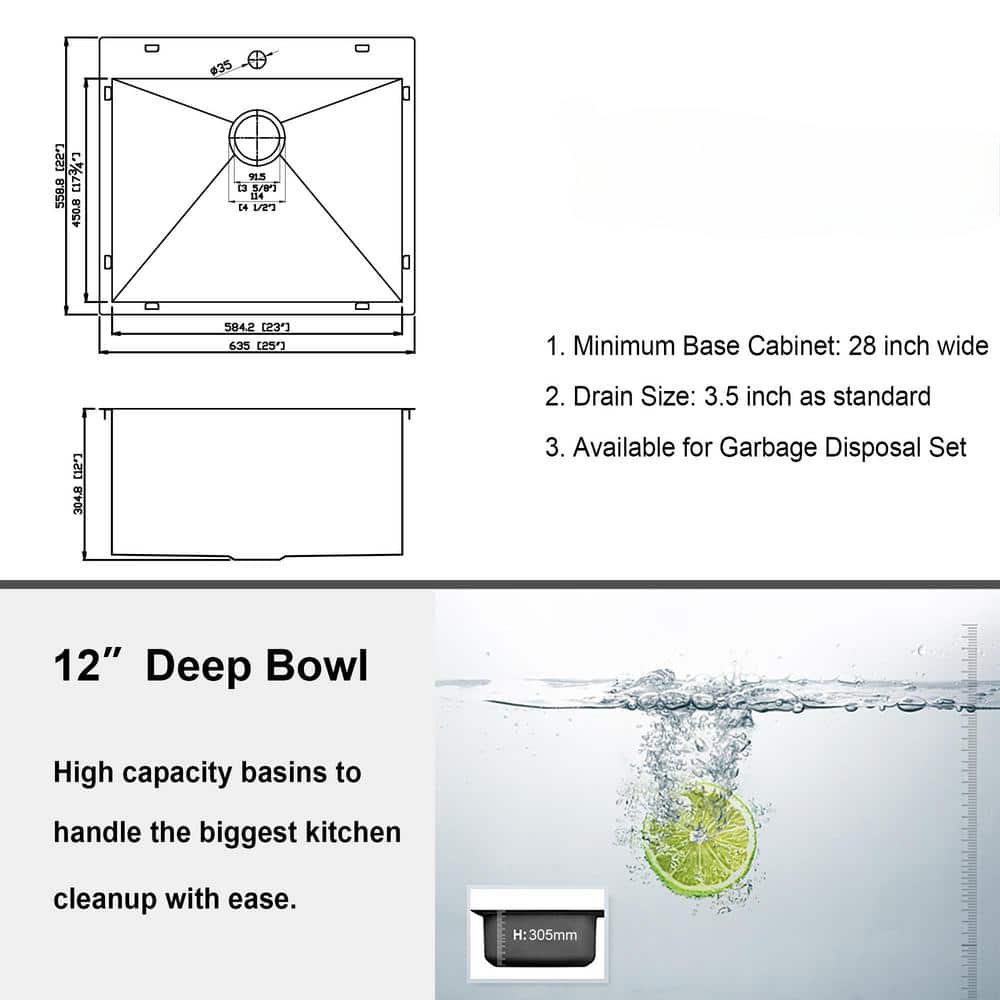 Sarlai 16-Gauge Stainless Steel Drop-In Kitchen Sink with Bottom Grid