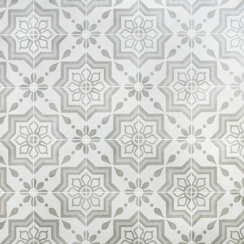 Ivy Hill Tile Sintra Silver Sky Encaustic 9 in. x 9 in. x 10mm Matte Porcelain Floor and Wall Tile (20 Pieces, 10.65 sq. ft. per Box)